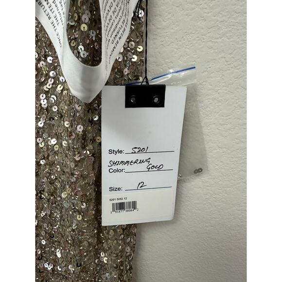 New Mac Duggal Shimmering Gold Sequin V-Neck Tank Cocktail Dress 5201 Size 12 - Picture 4 of 7